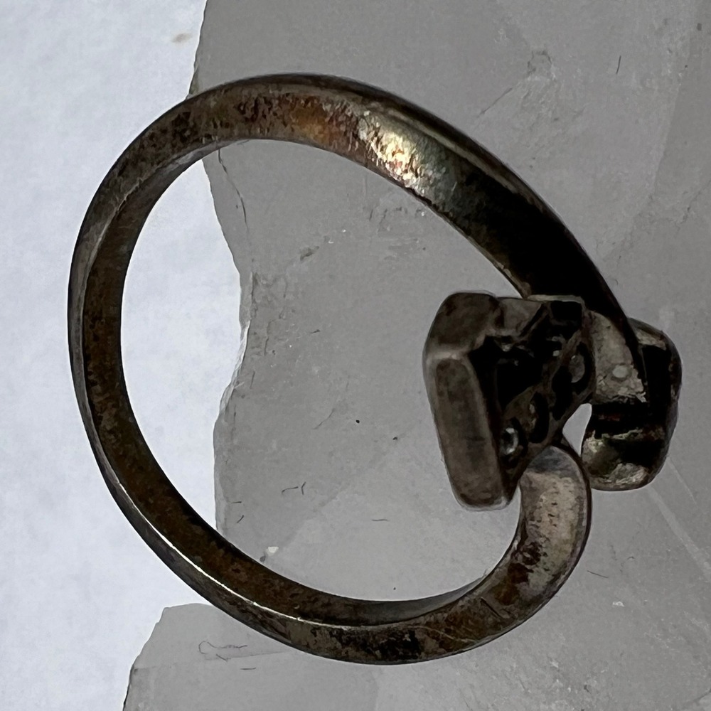 Sterling Silver‎ 925 Initial F Heart Bypass Ring Crystal Accents Size 6 Patina - Picture 5 of 6
